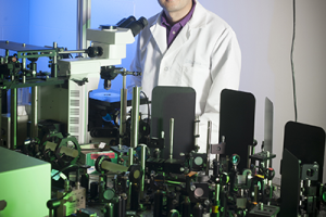Photo of J-Xin Cheng in his lab. (Vincent Walter/Purdue University image)